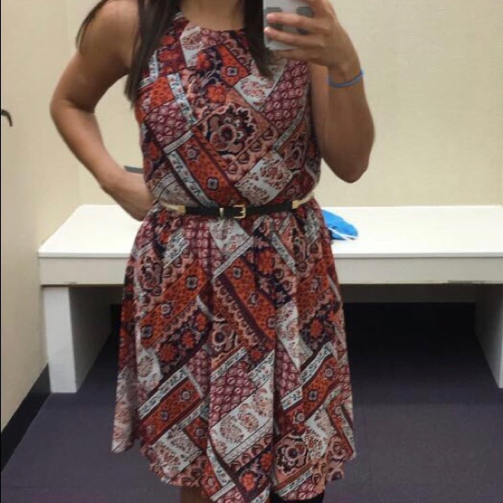 Colorful orange thin strap flowy dress